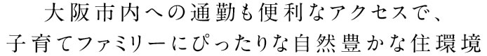 大阪市内への通勤も便利なアクセスで、子育てファミリーにぴったりな自然豊かな住環境